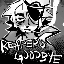 A stylized image depicting a dimly lit food stall in the countryside, with shadowy figures representing lost souls and a hint of the reaper overseeing their final moments, signifying a somber goodbye.