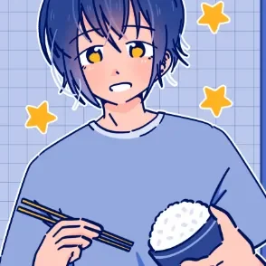 A heartwarming image of Tuna Rice VN featuring a boy and a cat sharing a bowl of tuna rice.